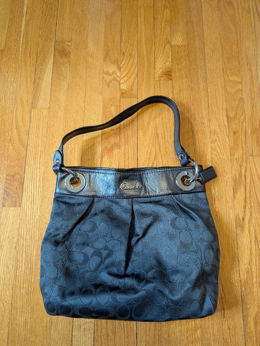 Coach Ashley Signature Sateen Shoulder Bag Satchel Black F17650 EUC
